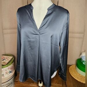 Banana Republic Factory Satin Long Sleeve Blouse Stormy Blue Grey